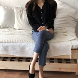 Джинсы, осенние ретро синие штаны, высокая талия, свободный прямой крой