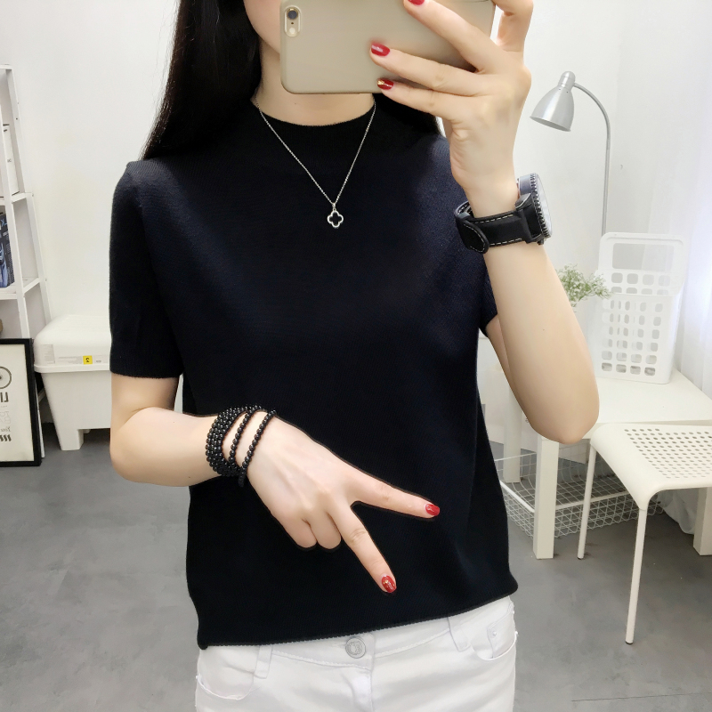 Mùa xuân và mùa thu mới Hàn Quốc áo dệt kim ngắn tay đan dây mảnh mai mỏng màu rắn hoang dã áo len cổ lọ nữ áo gile len