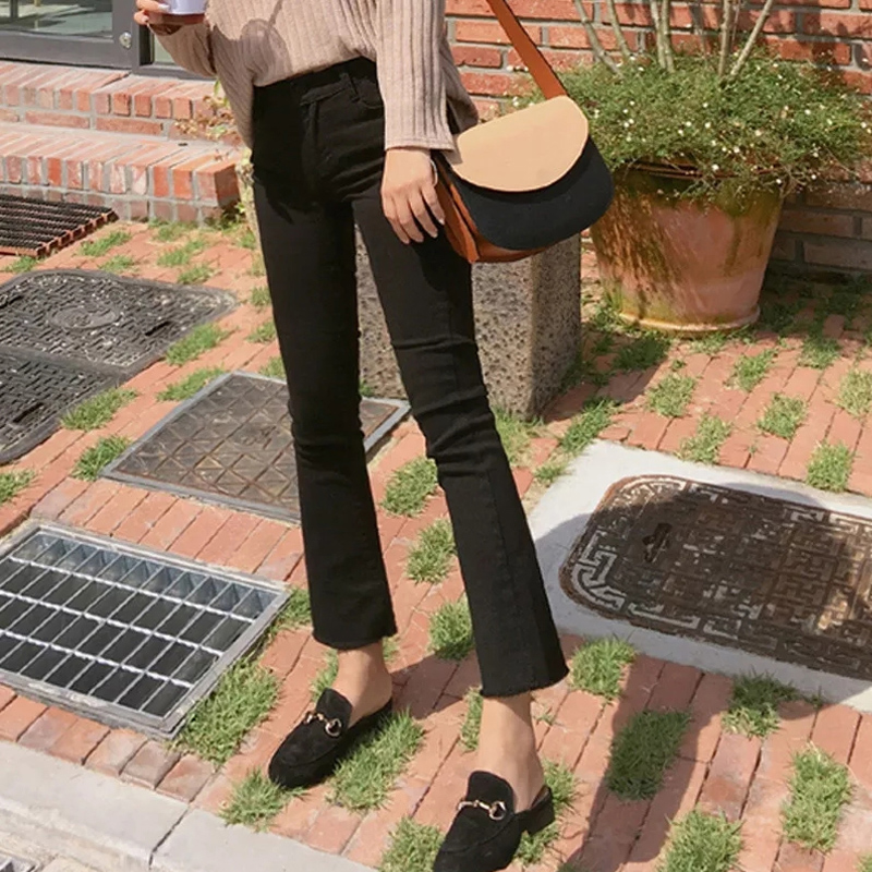 Black Micro Lao Jeans Woman High Waist Display Slim large size Trumpet Straight Drum Pants Smoke tubes Pants Pear-shaped Stature Zhengzhou Women's Pants-Taobao