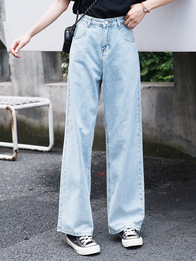 Net red dad jeans women's 2019 summer new small light-colored mopping wide-leg pants thin hyuna pants