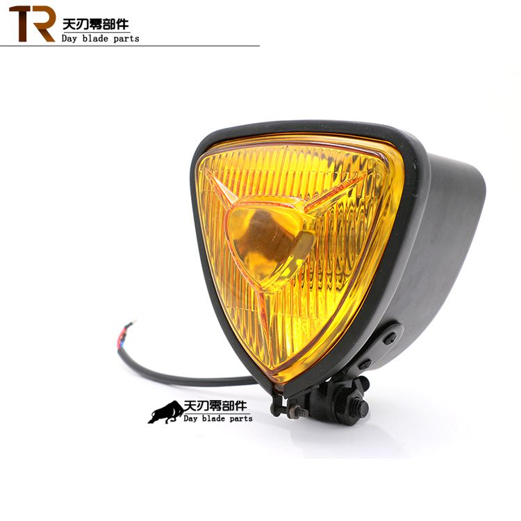 Harley xe máy trường học cũ retro sửa đổi hình tam giác kim loại kính đèn pha đèn pha đèn led vàng xe máy