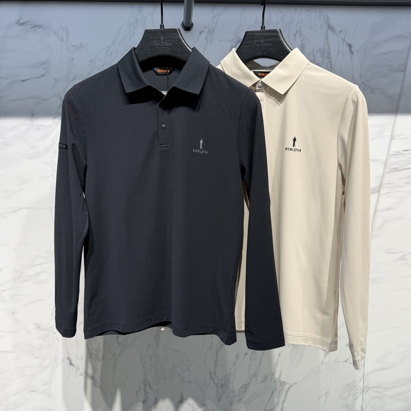 Biyinlefen Golf Men's Spring New Long-Sleeve Turn-Down Collar Polo Shirt Business Casual Sports Elastic T-Shirt