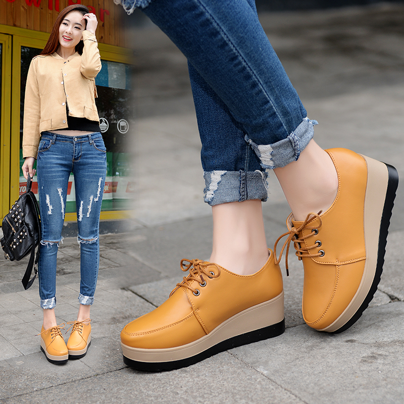 The new pine slope in 2022 new pine slope of English wind slope heel heel heel heel heel increases small yards of light and leisure leather shoes
