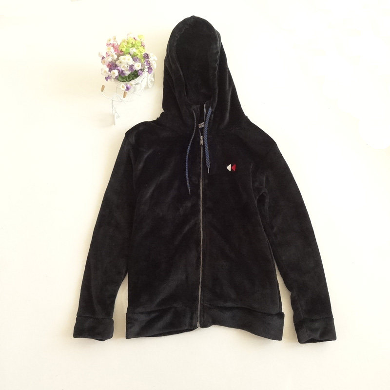 Pure-colored pajamas men and women in autumn and winter coral plus flannel flannel warm long sleeve home dress upper suit