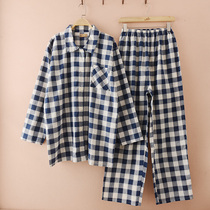 Foreign Trade Spring Autumn Mens Pure Cotton Plaid Full Cotton Pyjamas Home Suits Suit