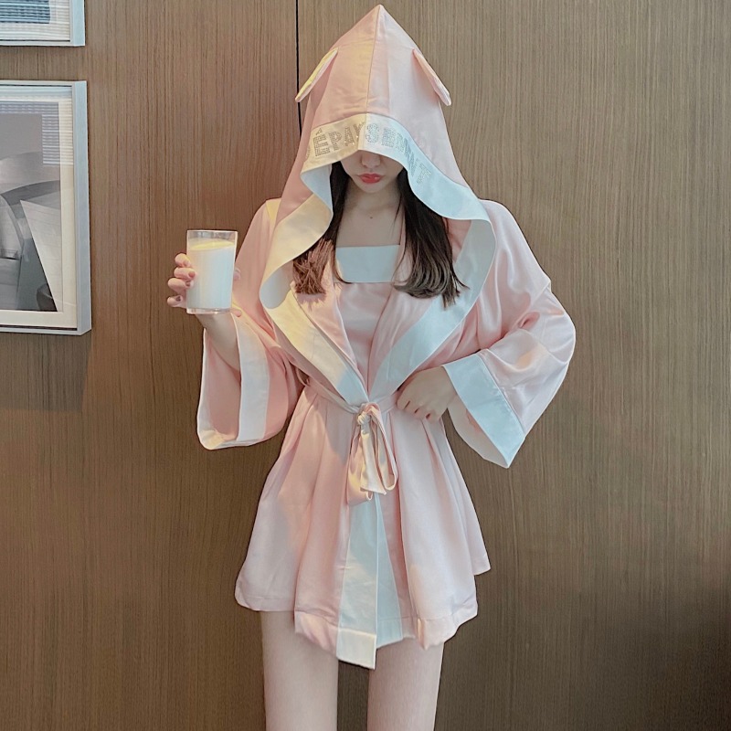 Net Red Pyjamas Woman Suit Home Clothing Two Sets Of Limber Hat Sleeping Robes 2022 New Cute Sexy Harness Sleeping Dress