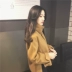 Phong cách thời trang retro Hàn Quốc chic bib áo khoác len nữ 2018 mới mùa đông lỏng áo len ngắn đoạn áo kaki nữ Áo khoác ngắn