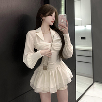 Sexy pure desire white long sleeve cashew with lean temperamental lotus leaf lace with dress lady Summer design Sensation Little Dresses