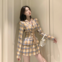 Advanced sense fried street plaid suit jacket women spring autumn 2021 new design sense niche waist suit women