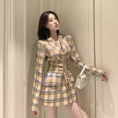 Advanced sense fried street plaid suit jacket women spring autumn 2021 new design sense niche waist suit women