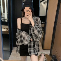 Plaid shirt female design sense niche loose thin temperament sunscreen Joker long sleeve casual coat tide