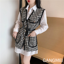 Net red small fragrant wind vest 2021 new female outside spring autumn horse clip set womens shirt two-piece female