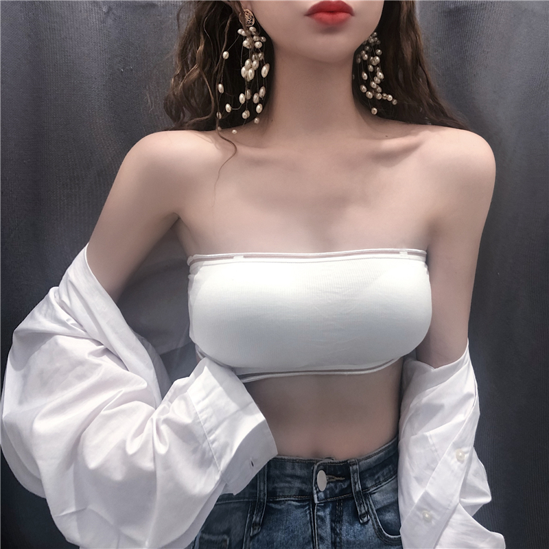 Shoulder-free wrapping breasts blouse blouse blouse blouse blouse with woman no steel ring small chest gathering anti-walking light lingerie shoulder strap chest cushion