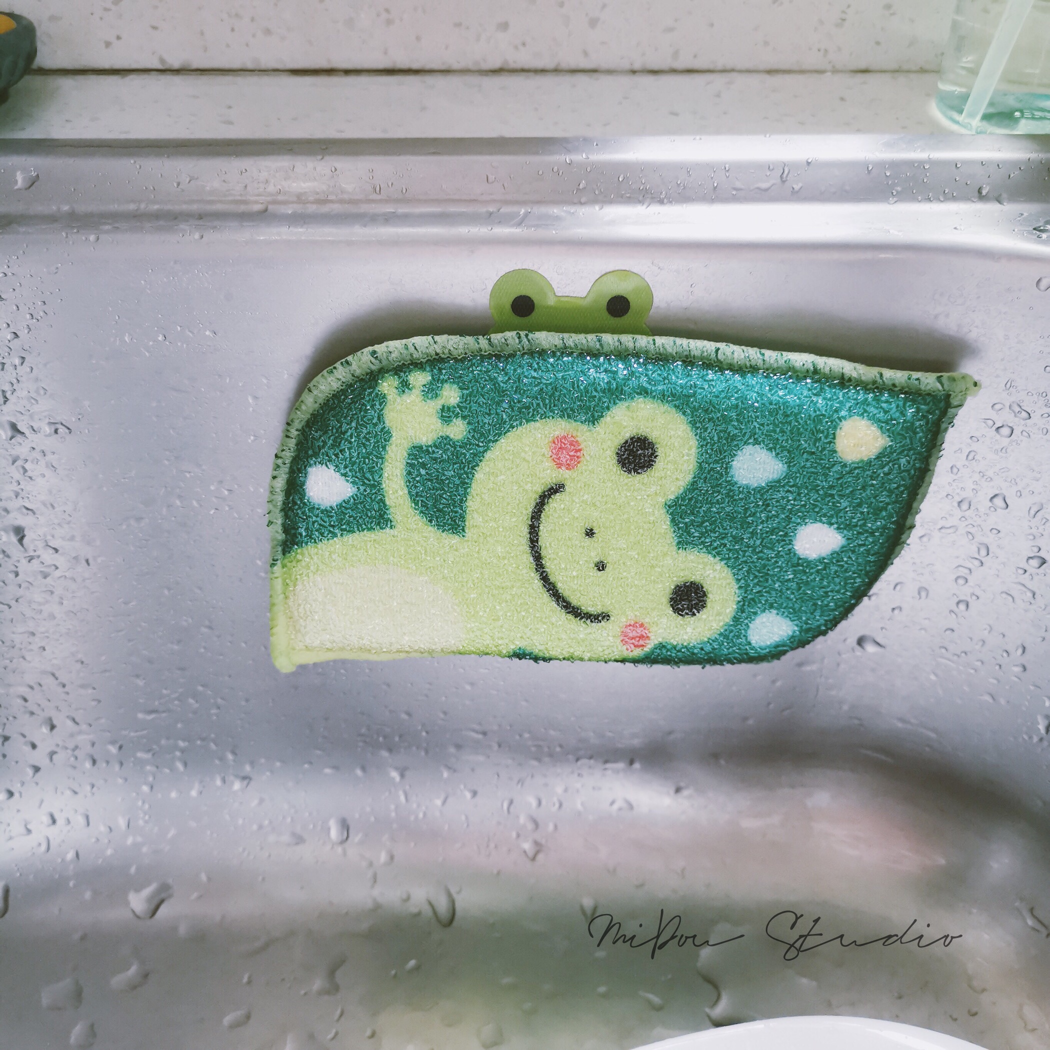 Spot Japan Cute Frog Double Sided Cleaning Sponge Scrub Bowl Powerful Decontamination to Bring Your Own Hook