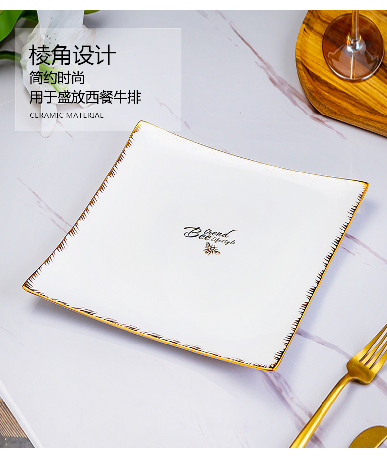 BeiYu bee ceramic dish creative dessert square plate ipads porcelain western food steak flat tray is home