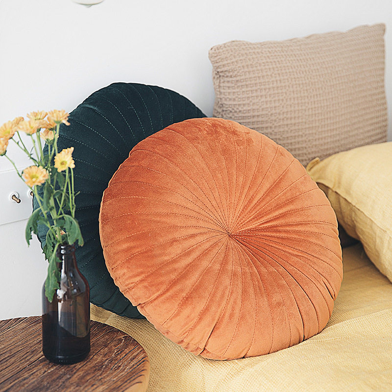 Round pumpkin pillow cushion back bag Nordic ins velvet pillow sofa pillow futon pink green caramel color