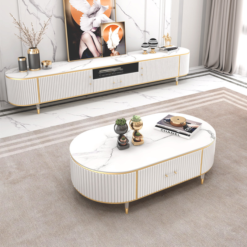 Rock slab coffee table TV cabinet combination Italian light luxury living room modern simple high-end size stylish floor cabinet