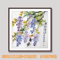 Hand-painted authentic new Chinese-style traditional Chinese painting flower and bird boutique fighting square wisteria bird purple air coming from the east living room bedroom decoration painting