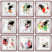 Special pure hand-painted original Chinese painting freehand painting living room decoration three feet bucket square flower and bird New Chinese style solid wood with frame painting