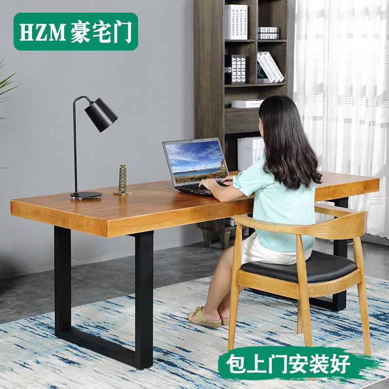 Solid Wood Computer Desk Desktop Double Home Desk Brief Modern Strip Economy Type Desk Learning Desk