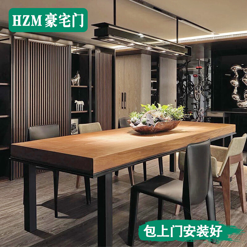 Nordic modern minimalist solid wood dining table rectangular small family dining table Economy type log Chinese long table and chairs combination