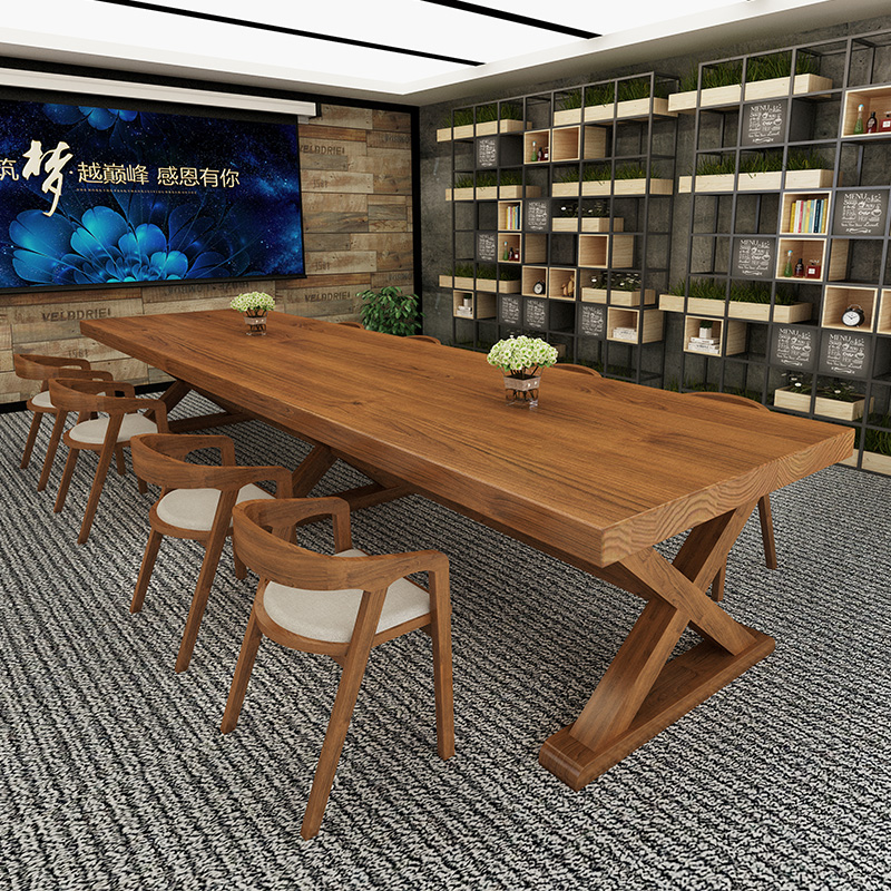 Large solid wood conference table long table business reception negotiation table and chair combination office long table staff training table