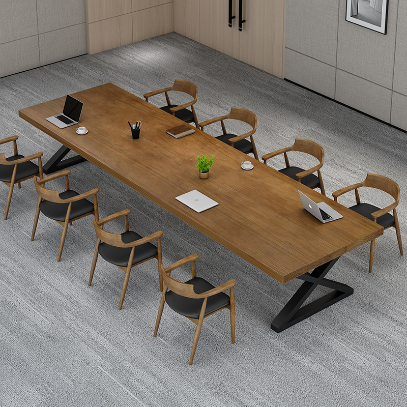 American loft solid wood conference table large long table meeting guests negotiation work table log long table training table and chair combination