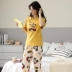 Bộ đồ ngủ Hengyuanxiang Ladies Cotton Summer Phần mỏng Cotton ngắn tay 2021 Quần áo gia đình dễ thương phù hợp với mùa hè đồ bộ mặc nhà đẹp Giống cái