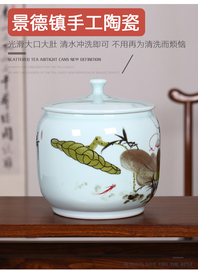 Jingdezhen checking ceramic white tea cake pu 'er tea pot store tea packaging large seal pot tea tea box cylinder