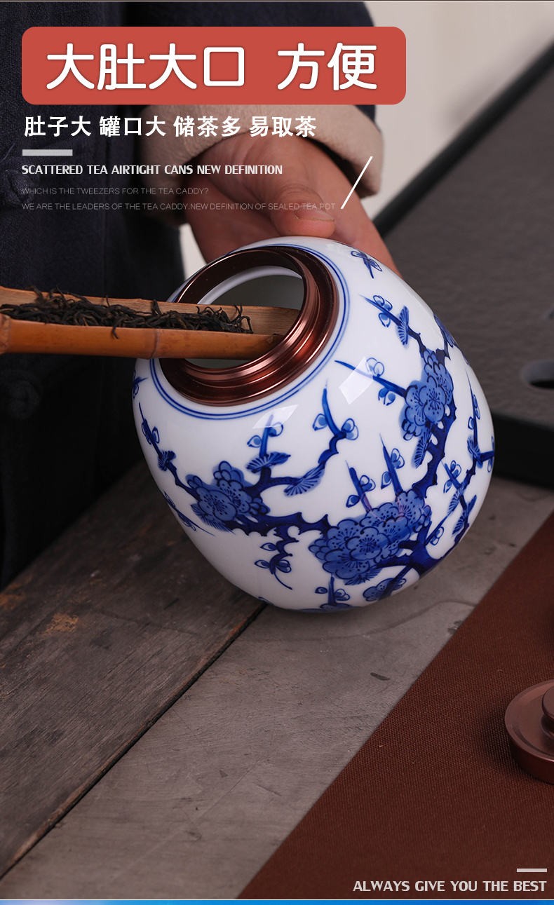 Blue and white porcelain tea pot ceramic seal by hand large half jins to pu 'er tea packaging general moisture tank