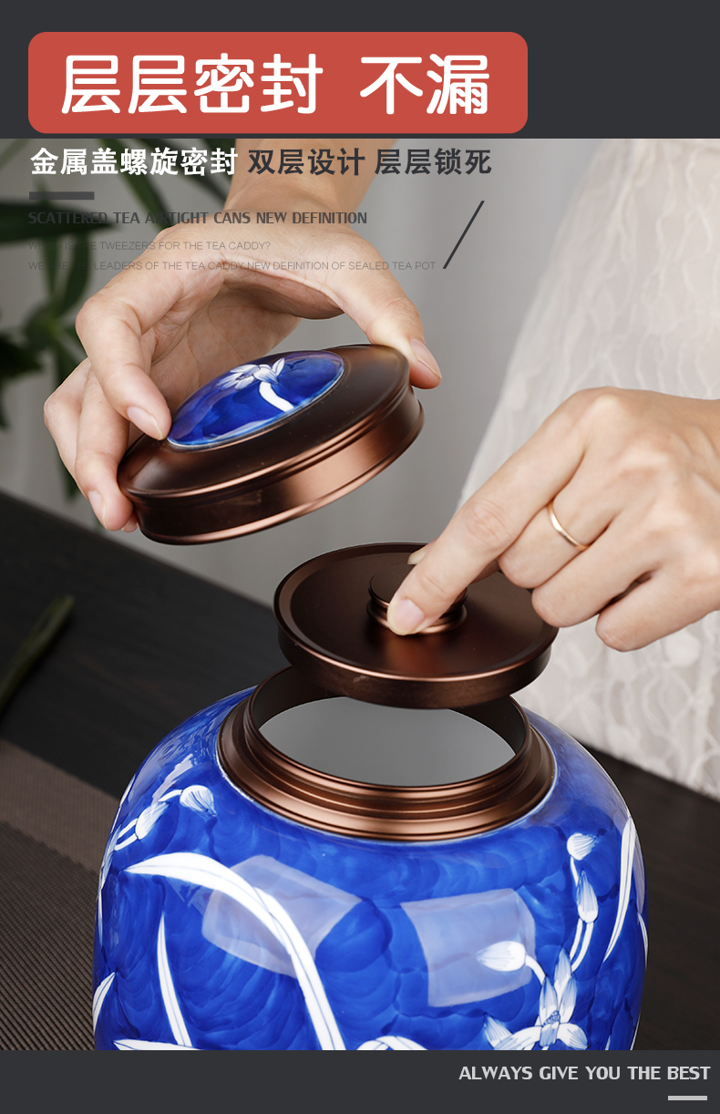 Restoring ancient ways of jingdezhen blue and white porcelain caddy fixings general seal pot size 1 catty gift box packaging moistureproof storage tanks