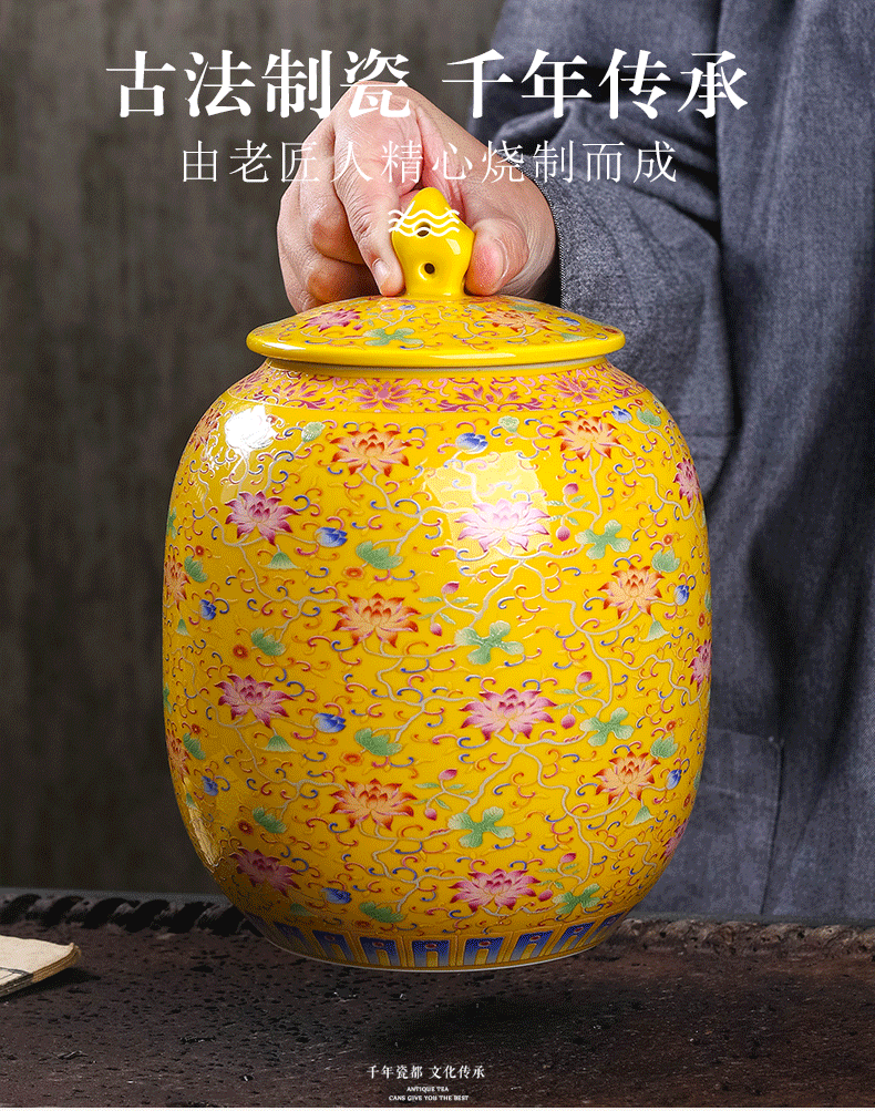 Colored enamel porcelain tea pot seal moisture large half a kilo to small tea pot receives Chinese wind