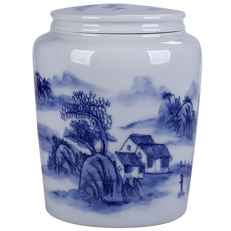 Hand made blue and white porcelain tea pot portable small household moisture storage containers of tea sealed as cans