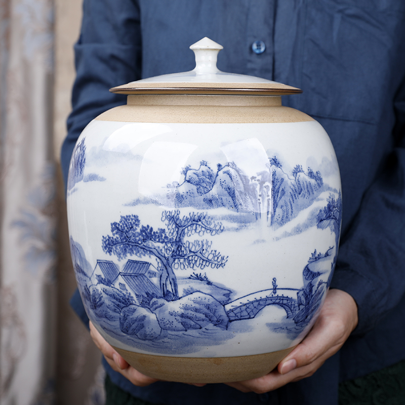 Hand - made landscape ceramic tea pot size 2 catties with household storage tank moistureproof pu 'er tea, green tea POTS
