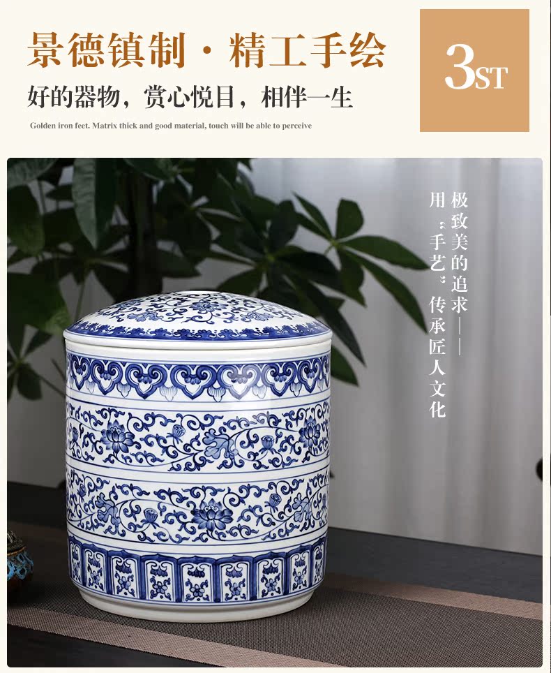 Retro creative seven loaves caddy fixings of blue and white porcelain ceramic big yards two jins of pu 'er tea pot package installed storage tanks