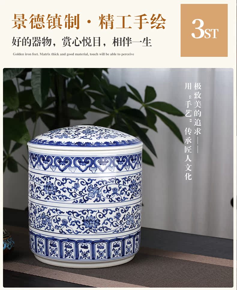 Retro creative seven loaves caddy fixings of blue and white porcelain ceramic big yards two jins of pu 'er tea pot package installed storage tanks