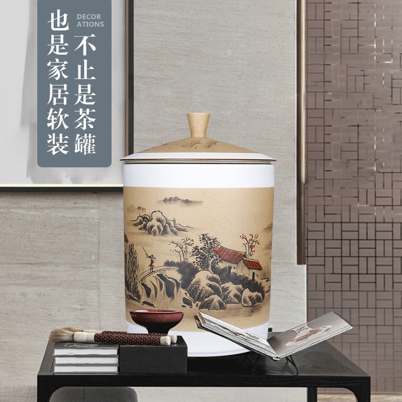 Pure manual Chinese pu 'er tea caddy fixings ceramic seal tank 10 tea cake tea urn storage large tea home