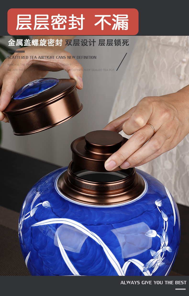 Blue and white porcelain 2 catties heavy caddy fixings ceramic a large yards in pu seal pot barrels household storage POTS of primitive simplicity