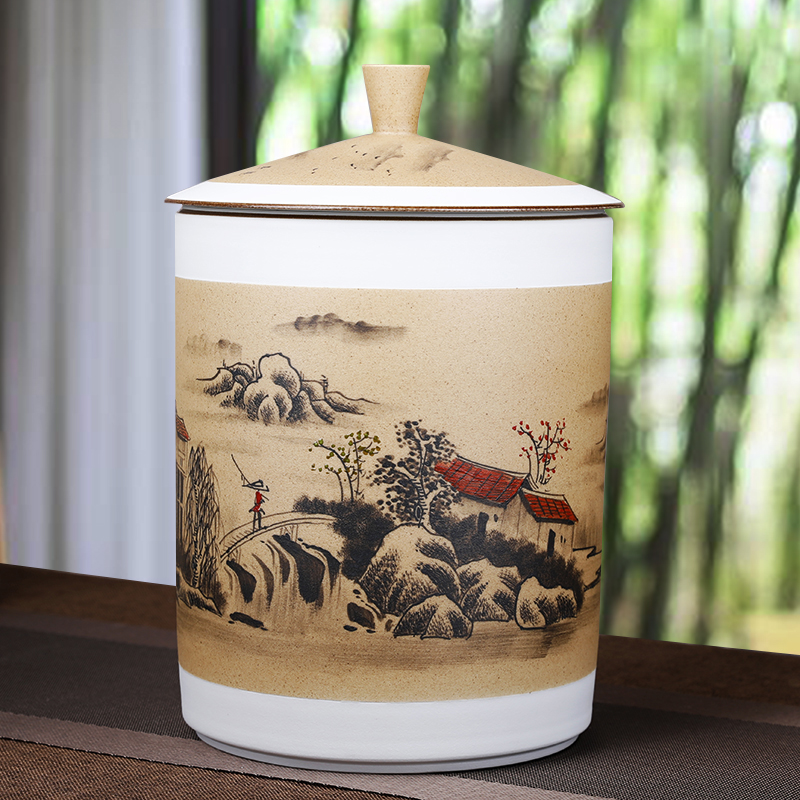 Pure manual Chinese pu 'er tea caddy fixings ceramic seal tank 10 tea cake tea urn storage large tea home