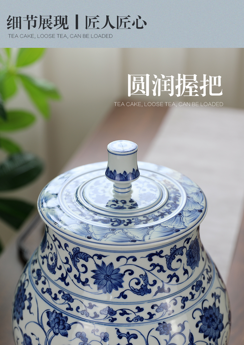 Restoring ancient ways is hand draw 2 jins with caddy fixings of blue and white porcelain ceramic storage tank puer tea to wake tea storage POTS moistureproof