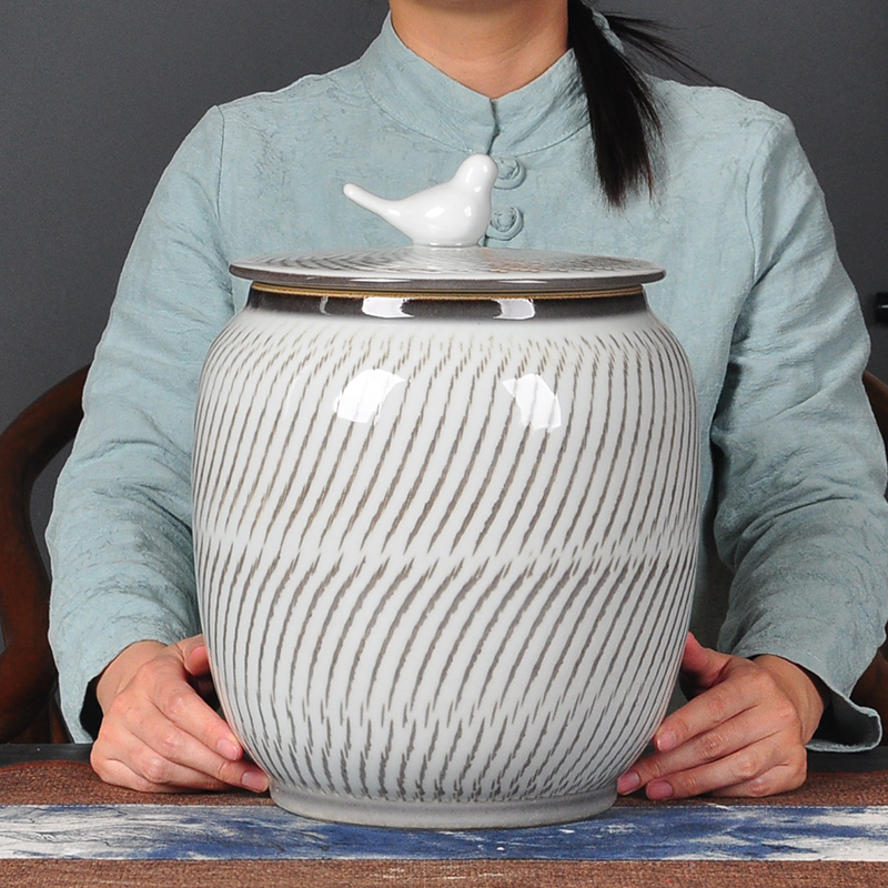 Large tea jar airtight jar of jingdezhen tea service furnishing articles ceramics handicraft sitting room adornment white tea POTS
