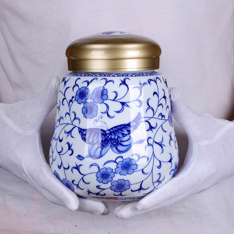 Day mud blue and white porcelain tea pot tea packaging ceramic tea tea tea urn storage storehouse size 1 kg powder POTS