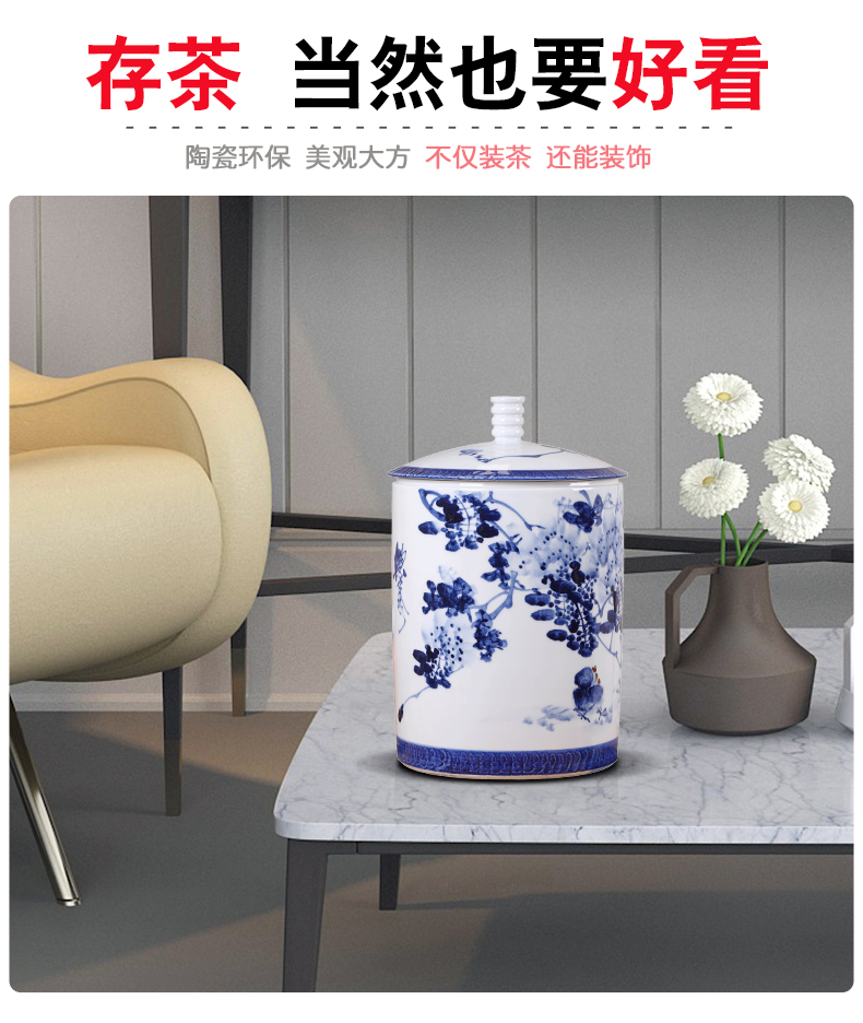 Chinese style restoring ancient ways caddy fixings ceramic furnishing articles household storage tank puer tea cake box of large size deposit receives stored tea urn