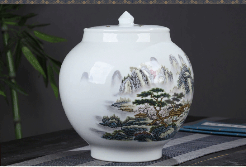 Jingdezhen ceramic vase furnishing articles loose tea with cover storage tank caddy fixings large 5 jins of moisture - proof seal up tea pot