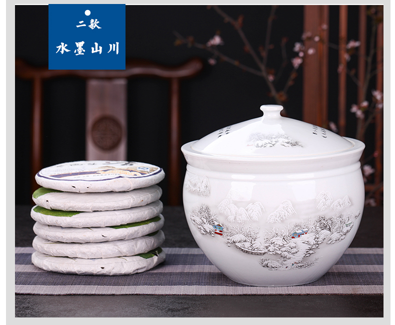 Jingdezhen ceramic tea pot storage tank in pu 5 pieces of tea cake box of large tea barrel storage sealed POTS