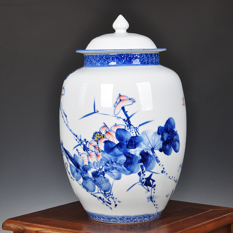 Blue and white porcelain tea pot large furnishing articles pu 'er ceramic jar airtight storage scattered tea POTS, tea tea urn