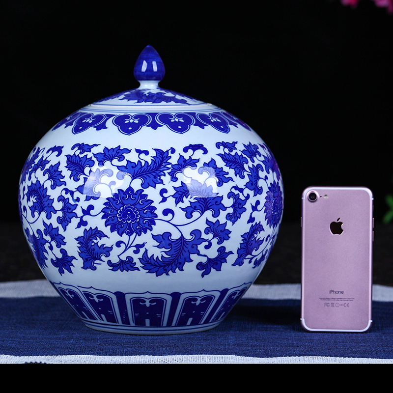 Jingdezhen ceramic tea pot large blue and white porcelain tea cylinder full manual sealing up POTS moistureproof tea set