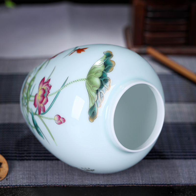 Jingdezhen ceramic tank storage tank tea pot half jins scattered small pu 'er tea caddy fixings tea storage tank