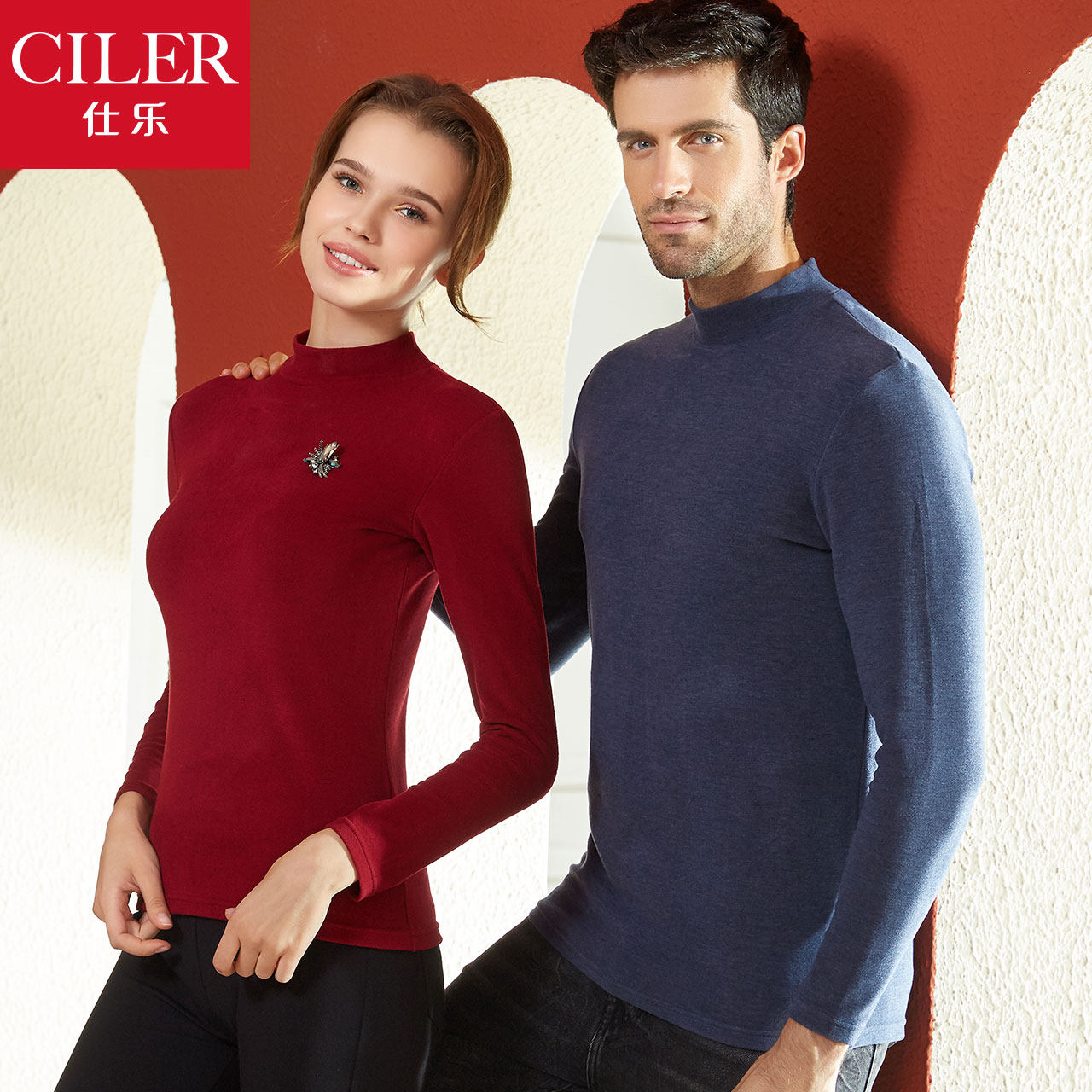 Shi Le Fever Thin Cashmere Thickened Half High Neck Men's Thermal Underwear Women's Single Top Backing Shirt Red Life Year