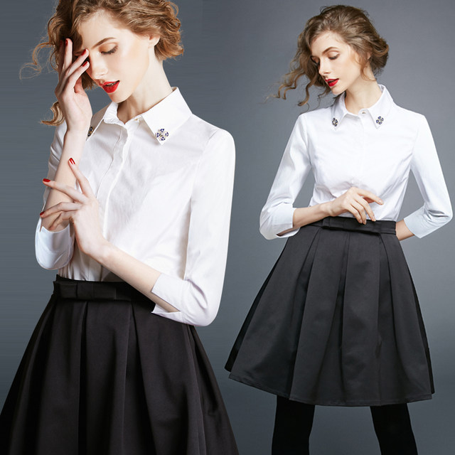 2024 spring new shirt with velvet and thickening, professional warm workwear base formal white shirt for women